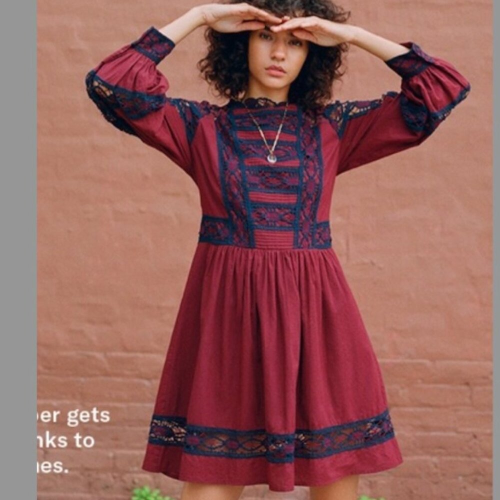 Sea New York Lace Trim Dress - Size 2 - Rich Burgundy & Navy!